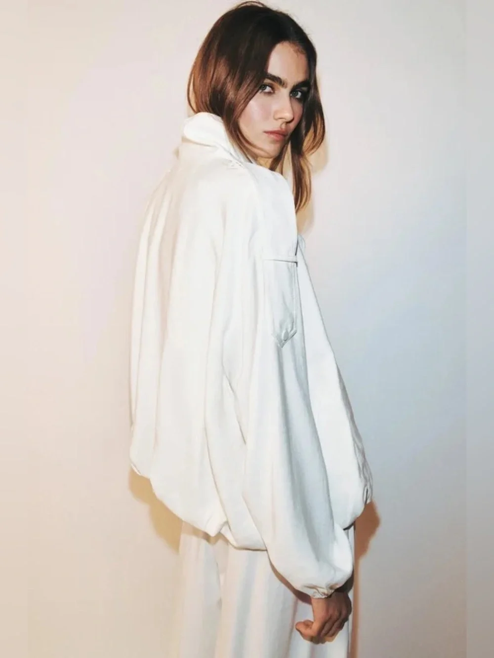 Zara Oyster White High Collar Jacket S NWT